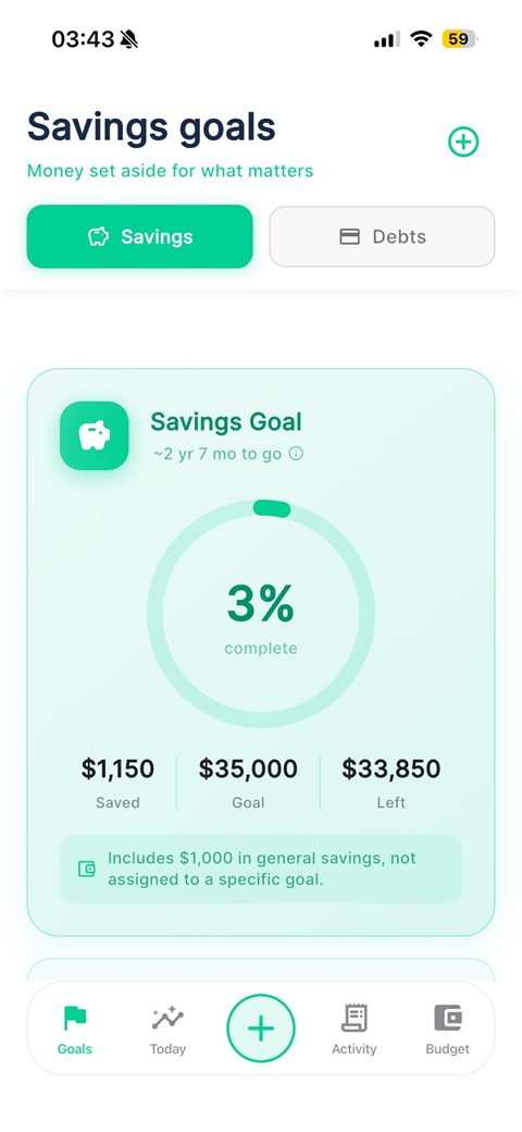 Vocca savings goals – track progress