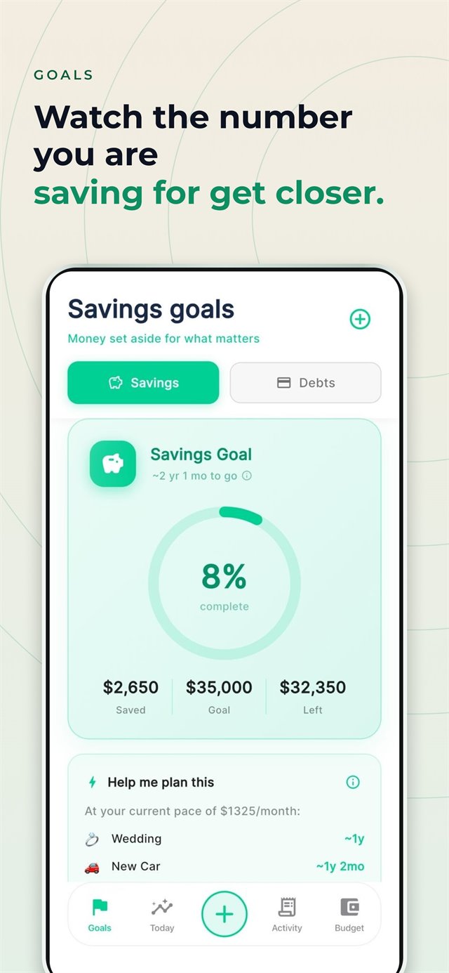 Vocca savings goal at 8% complete, $2,650 saved toward $35,000